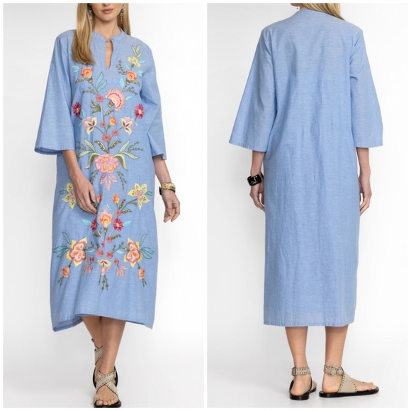 Johnny Was 100% cotton Mandarin Collar Midi Dress NEW - Picture 4 of 10